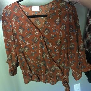 Brown floral quarter sleeve